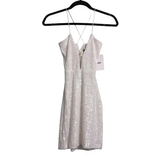 Nookie Supreme Mini White Sequins Bodycon Crisscross Straps Cutout S New - Picture 2 of 13